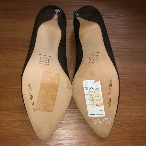 Via spiga dark brown suede pumps heels Sz 6 - Picture 6 of 7